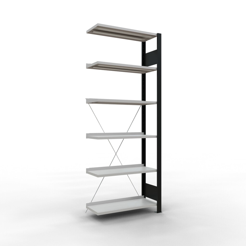 Product afbeelding: Archiefrekken SCHULTE AV, eenzijdig, met eindaanslagen, VL 85 kg, zwart, hxbxd 2.000 x 750 x 300 mm