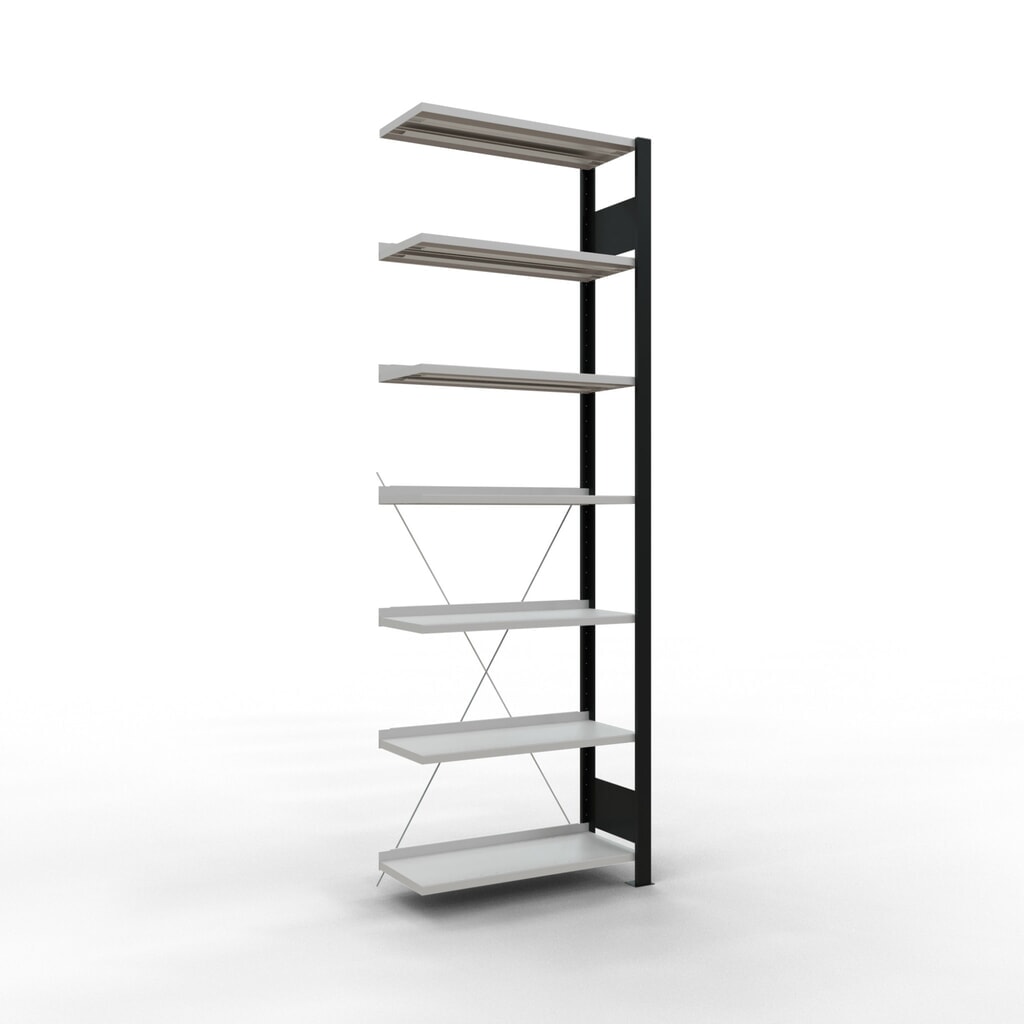 Product afbeelding: Archiefrekken SCHULTE AV, eenzijdig, met eindaanslagen, VL 85 kg, zwart, hxbxd 2.300 x 750 x 300 mm