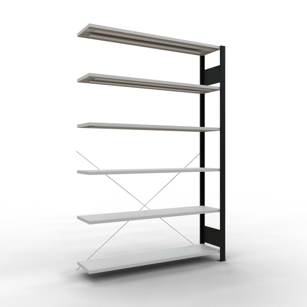 Product afbeelding: Archiefrekken SCHULTE AV, eenzijdig, zonder eindaanslagen, VL 85 kg, zwart, hxbxd 2.000 x 1.300 x 300 mm