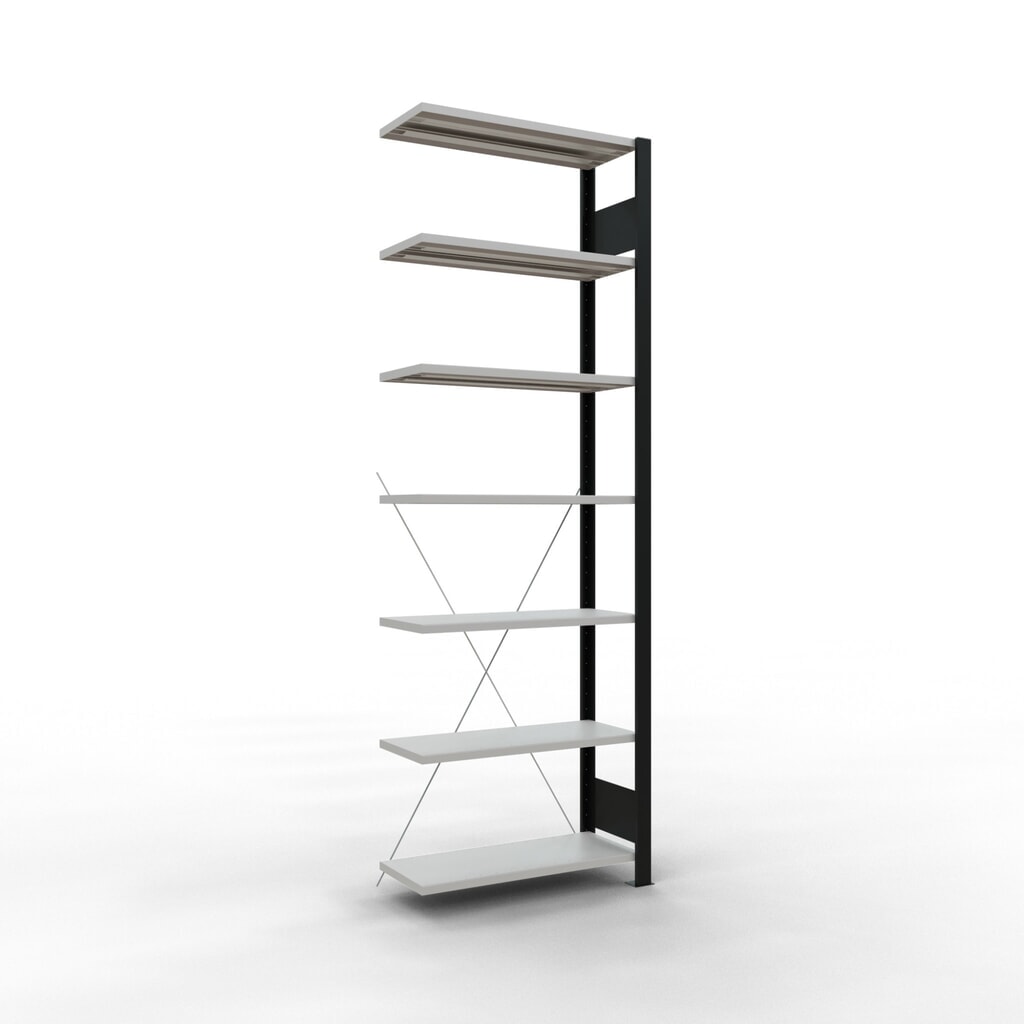 Product afbeelding: Archiefrekken SCHULTE AV, eenzijdig, zonder eindaanslagen, VL 85 kg, zwart, hxbxd 2.300 x 750 x 300 mm