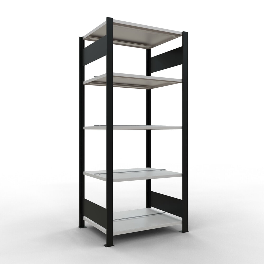 Product afbeelding: Archiefrekken SCHULTE BV, dubbelzijdig, met middenaanslagen, VL 150 kg, zwart, hxbxd 1.800 x 750 x 600 mm