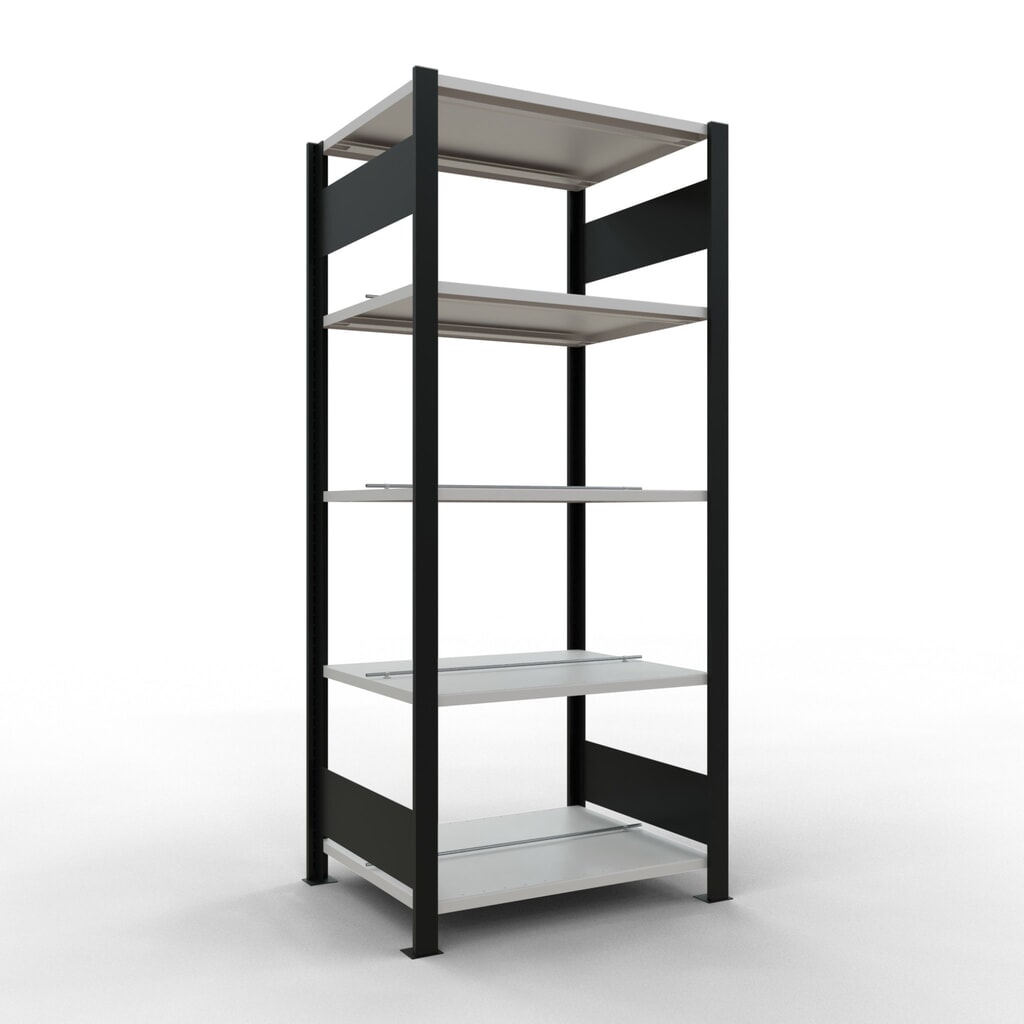 Product afbeelding: Archiefrekken SCHULTE BV, dubbelzijdig, met middenaanslagen, VL 150 kg, zwart, hxbxd 1.800 x 750 x 600 mm