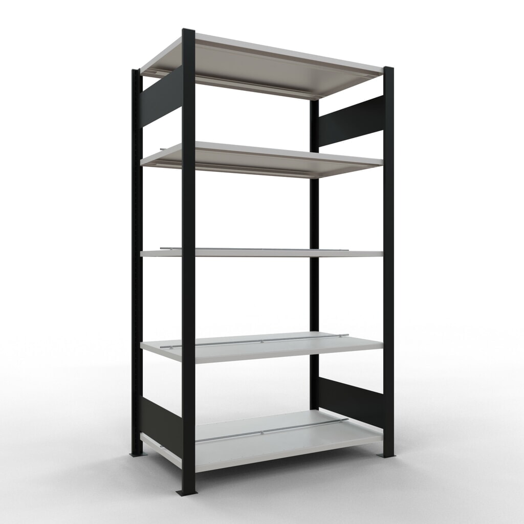 Product afbeelding: Archiefrekken SCHULTE BV, dubbelzijdig, met middenaanslagen, VL 150 kg, zwart, hxbxd 1.800 x 1.000 x 600 mm