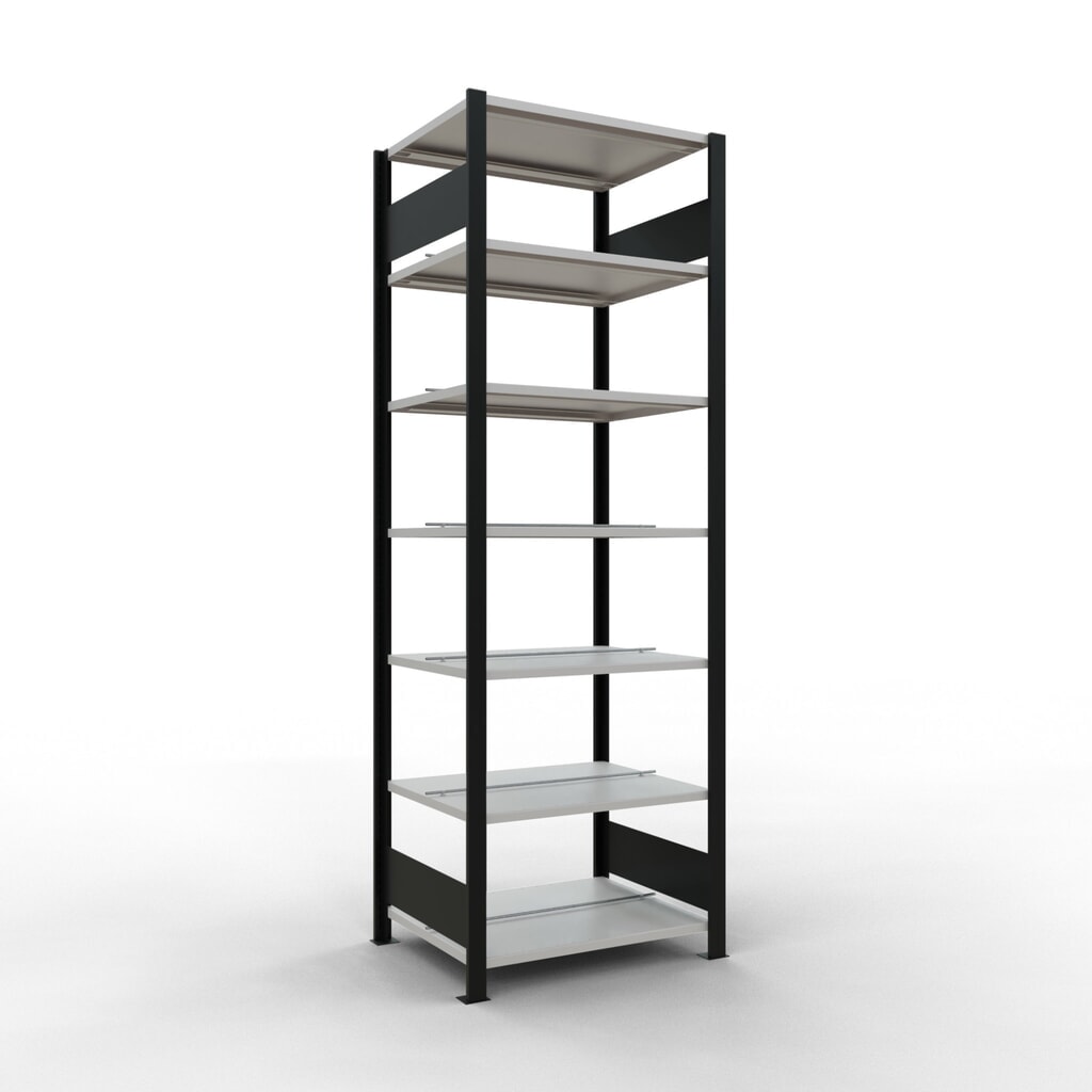 Product afbeelding: Archiefrekken SCHULTE BV, dubbelzijdig, met middenaanslagen, VL 150 kg, zwart, hxbxd 2.300 x 750 x 600 mm