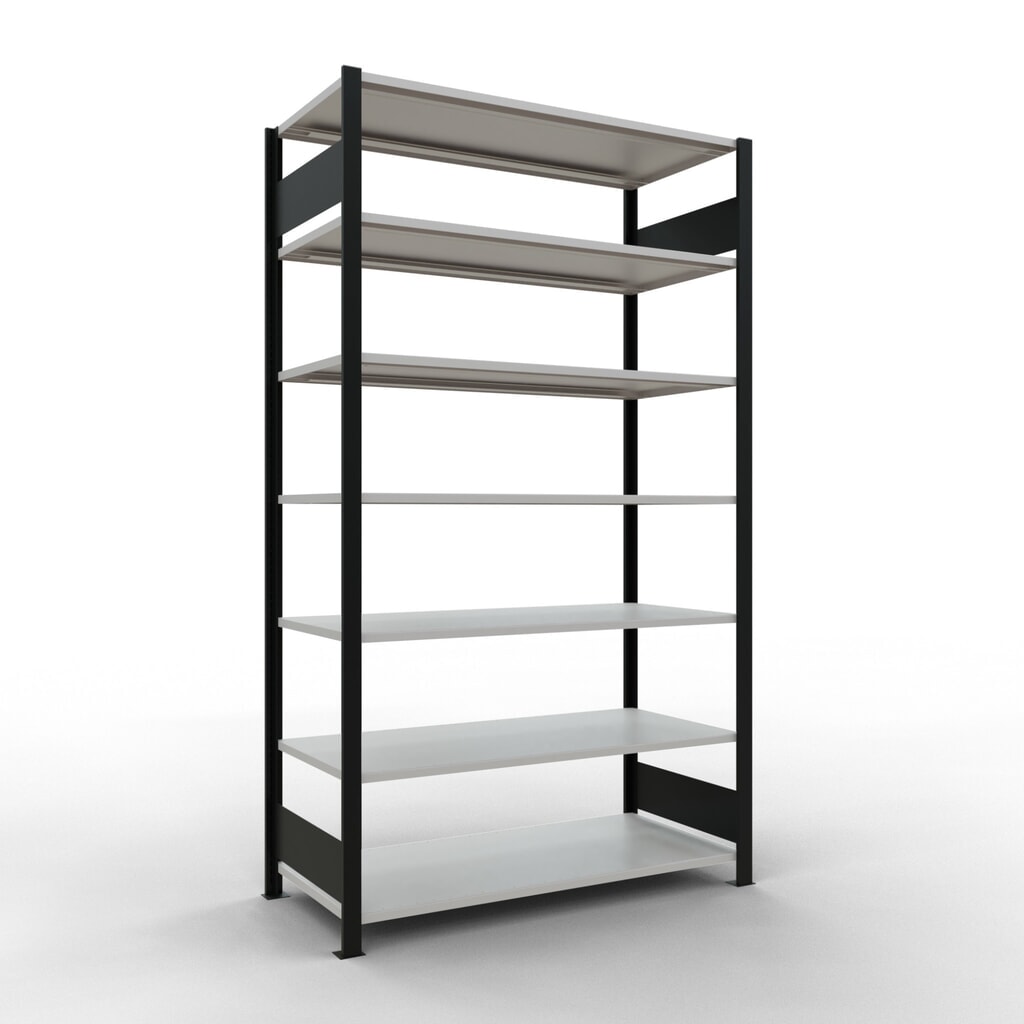 Product afbeelding: Archiefrekken SCHULTE BV, dubbelzijdig, zonder middenaanslagen, VL 150 kg, zwart, hxbxd 2.300 x 1.300 x 600 mm