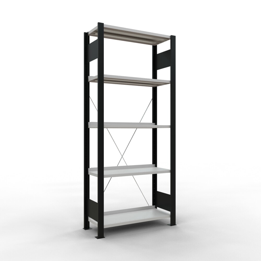Product afbeelding: Archiefrekken SCHULTE BV, eenzijdig, met eindaanslagen, VL 85 kg, zwart, hxbxd 1.800 x 750 x 300 mm