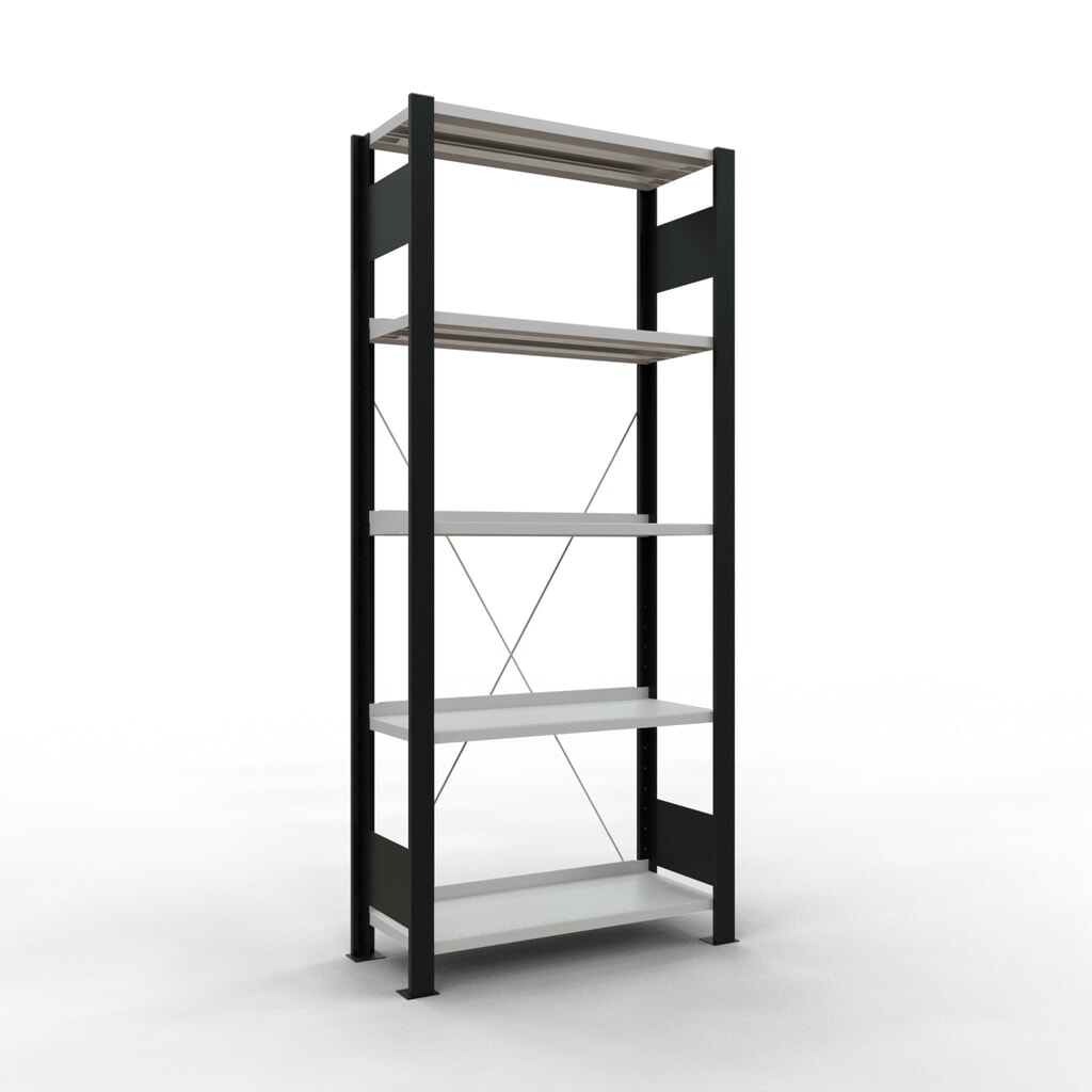 Product afbeelding: Archiefrekken SCHULTE BV, eenzijdig, met eindaanslagen, VL 85 kg, zwart, hxbxd 1.800 x 750 x 300 mm