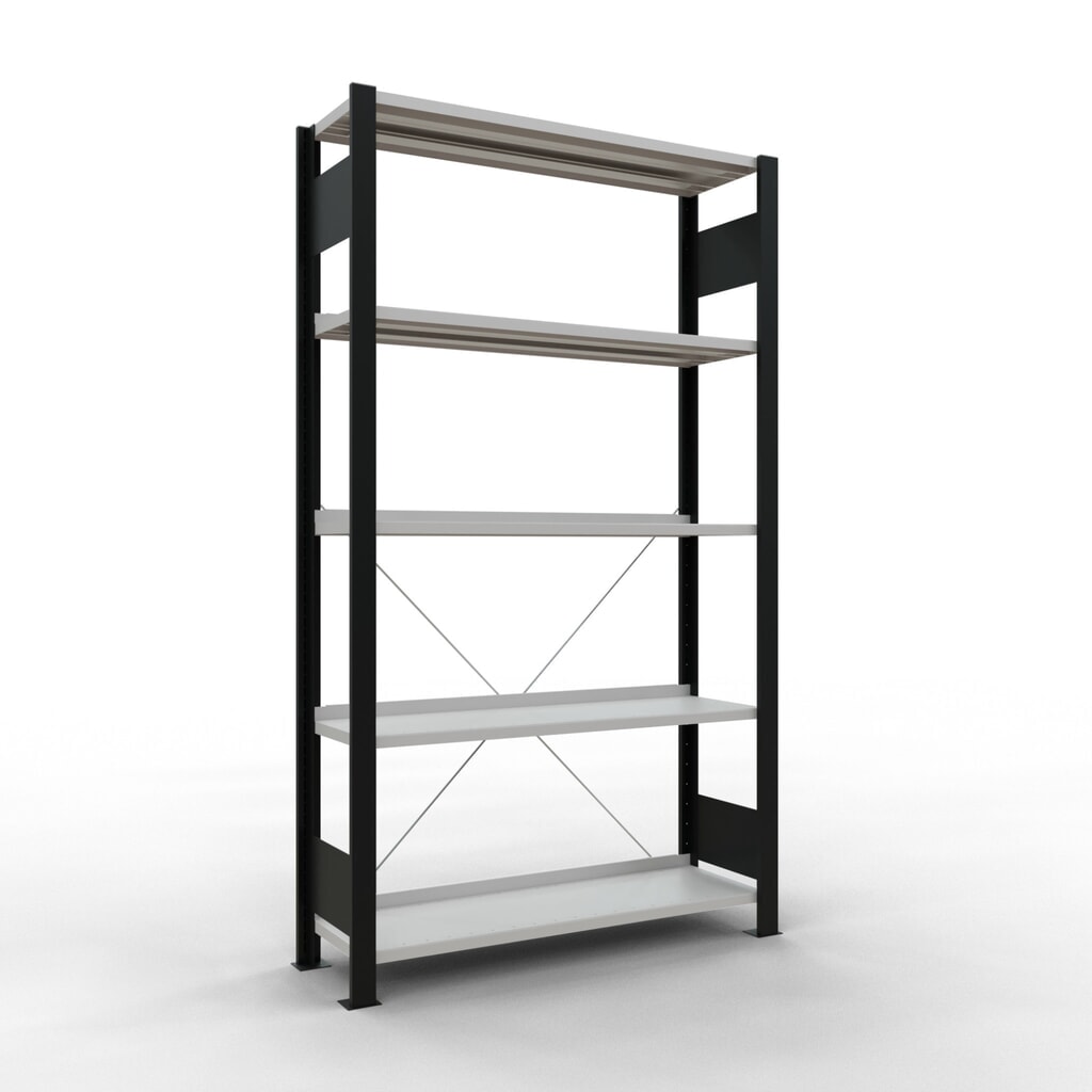 Archiefrekken SCHULTE BV, eenzijdig, met eindaanslagen, VL 85 kg, zwart, hxbxd 1.800 x 1.000 x 300 mm Product afbeelding: Archiefrekken SCHULTE BV, eenzijdig, met eindaanslagen, VL 85 kg, zwart, hxbxd 1.800 x 1.000 x 300 mm