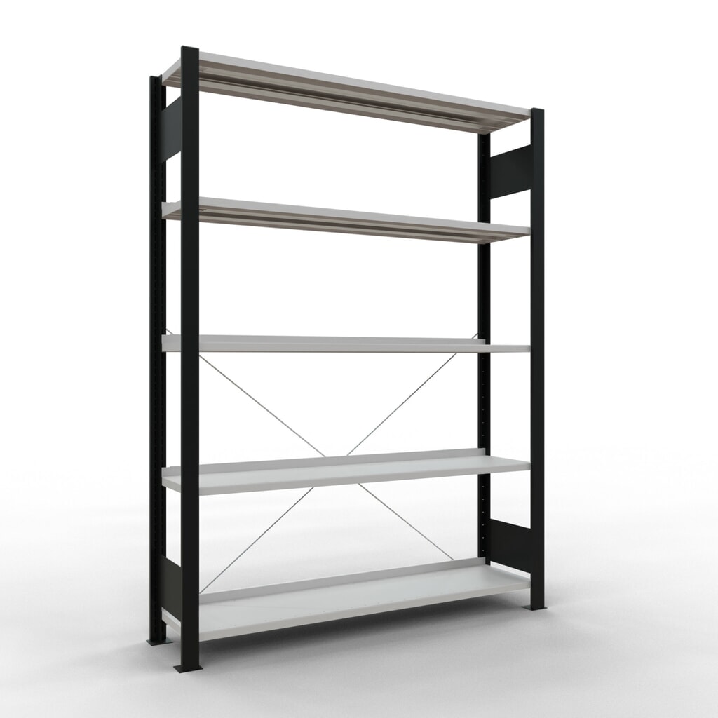 Archiefrekken SCHULTE BV, eenzijdig, met eindaanslagen, VL 85 kg, zwart, hxbxd 1.800 x 1.300 x 300 mm Product afbeelding: Archiefrekken SCHULTE BV, eenzijdig, met eindaanslagen, VL 85 kg, zwart, hxbxd 1.800 x 1.300 x 300 mm