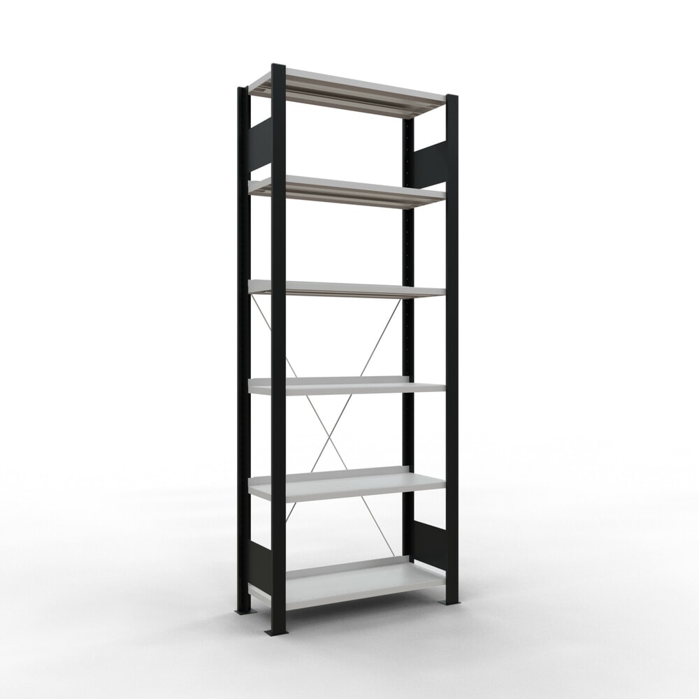 Product afbeelding: Archiefrekken SCHULTE BV, eenzijdig, met eindaanslagen, VL 85 kg, zwart, hxbxd 2.000 x 750 x 300 mm
