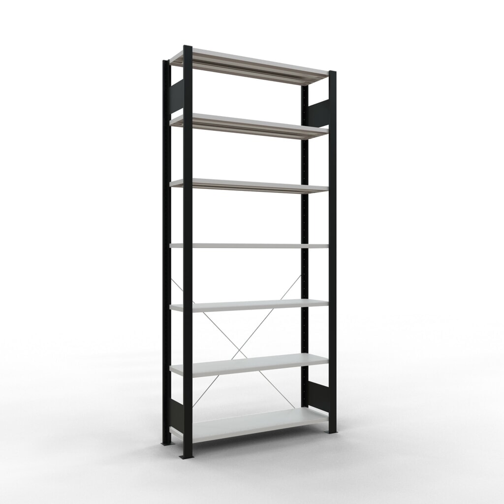 Archiefrekken SCHULTE BV, eenzijdig, zonder eindaanslagen, VL 85 kg, zwart, hxbxd 2.300 x 1.000 x 300 mm Product afbeelding: Archiefrekken SCHULTE BV, eenzijdig, zonder eindaanslagen, VL 85 kg, zwart, hxbxd 2.300 x 1.000 x 300 mm