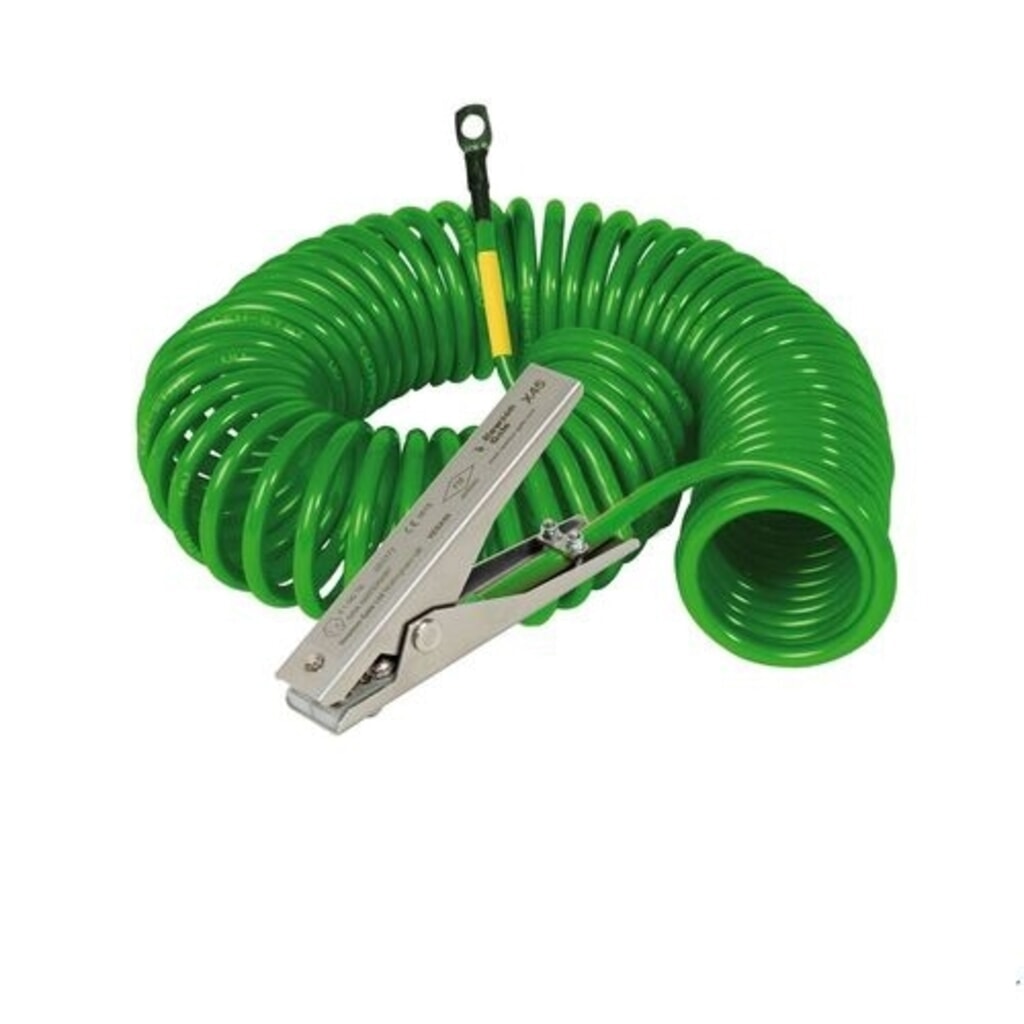 Denios spiraalvormige aardingskabel, 1 roestvrijstalen aardingsklem MD 120 mm, 3 m verlengstuk, ATEX Product afbeelding: Denios spiraalvormige aardingskabel, 1 roestvrijstalen aardingsklem MD 120 mm, 3 m verlengstuk, ATEX