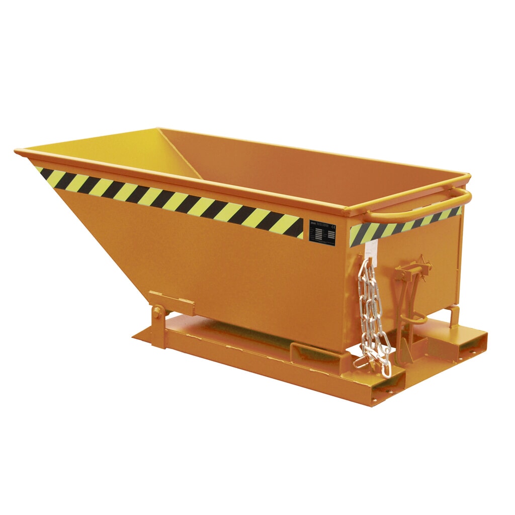 Bauer® Kiepbak, lage kuip, gelakt, volume 0,25 m³, RAL 2000 geeloranje Product afbeelding: Bauer® Kiepbak, lage kuip, gelakt, volume 0,25 m³, RAL 2000 geeloranje