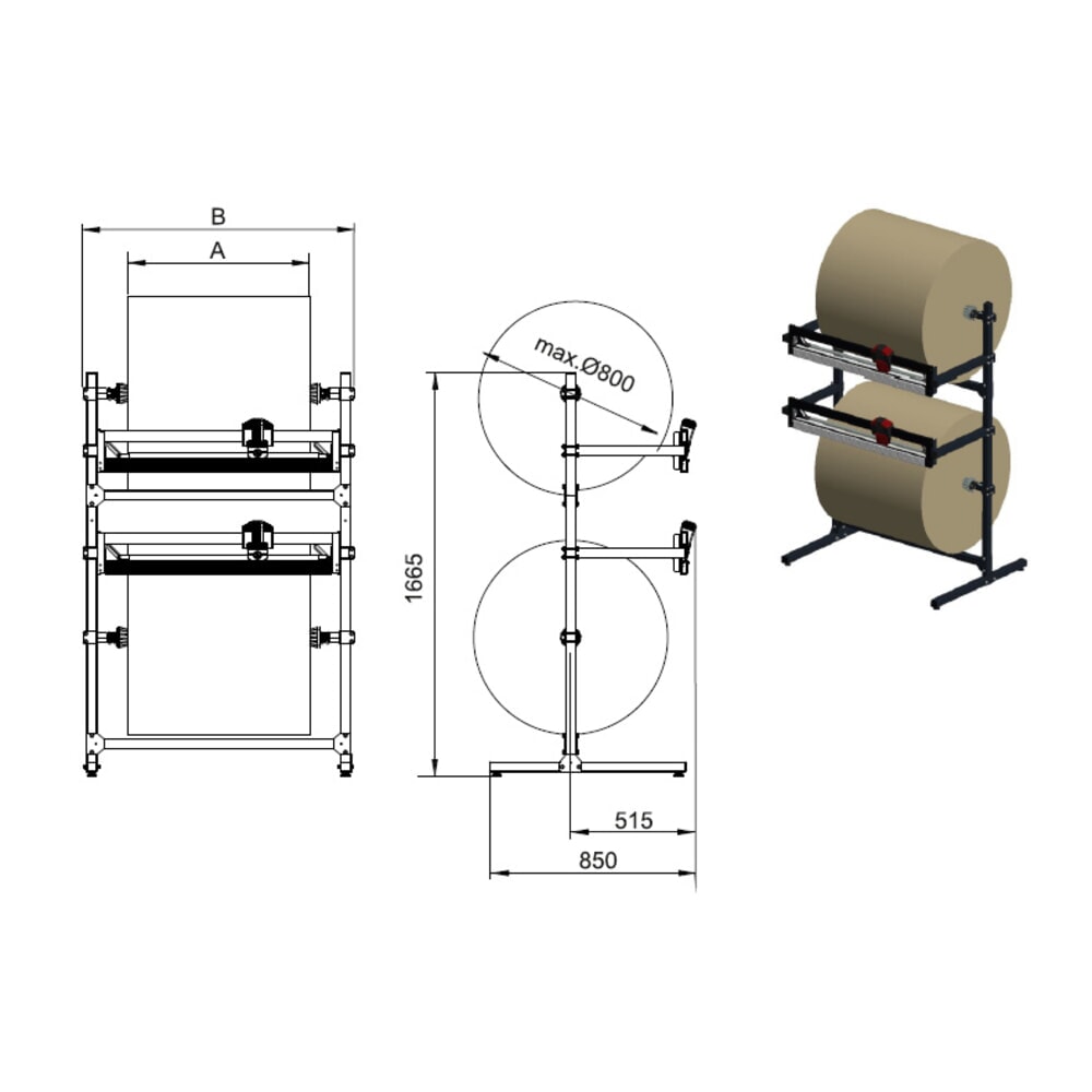 Productafbeelding nr. 3: Rocholz dubbele snijstandaard, met twee snij-eenheden, rolgewicht max. 130 kg, snijbreedte 750 mm