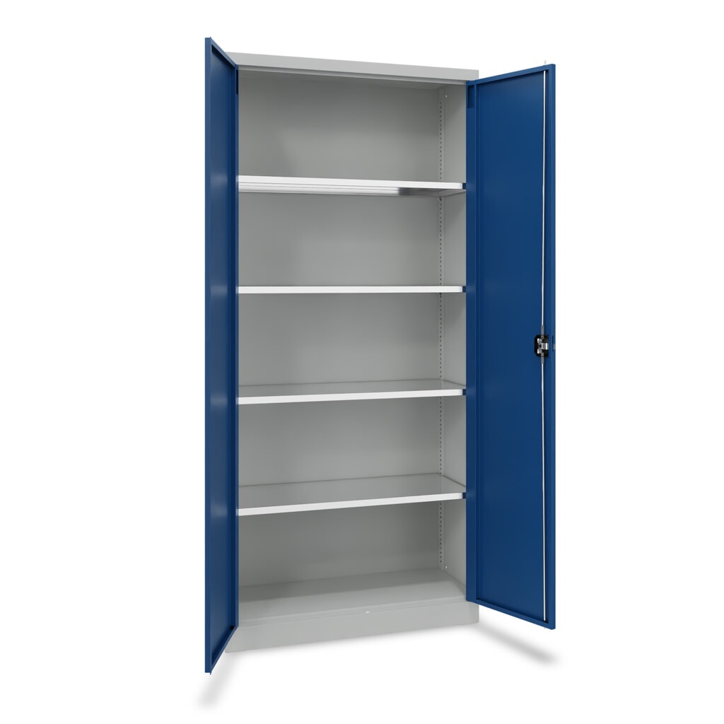 Steinbock® draaideurkast met verzinkte legborden, hxbxd 1.950 x 890 x 415 mm, lichtgrijs/gentiaanblauw Product afbeelding: Steinbock® draaideurkast met verzinkte legborden, hxbxd 1.950 x 890 x 415 mm, lichtgrijs/gentiaanblauw