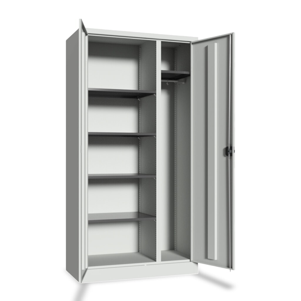 Product afbeelding: PAVOY schoonmaakkast met scheidingswand, verzinkte legborden en kledingstang, hxbxd 1.950 x 1.000 x 400 mm, lichtgrijs/lichtgrijs