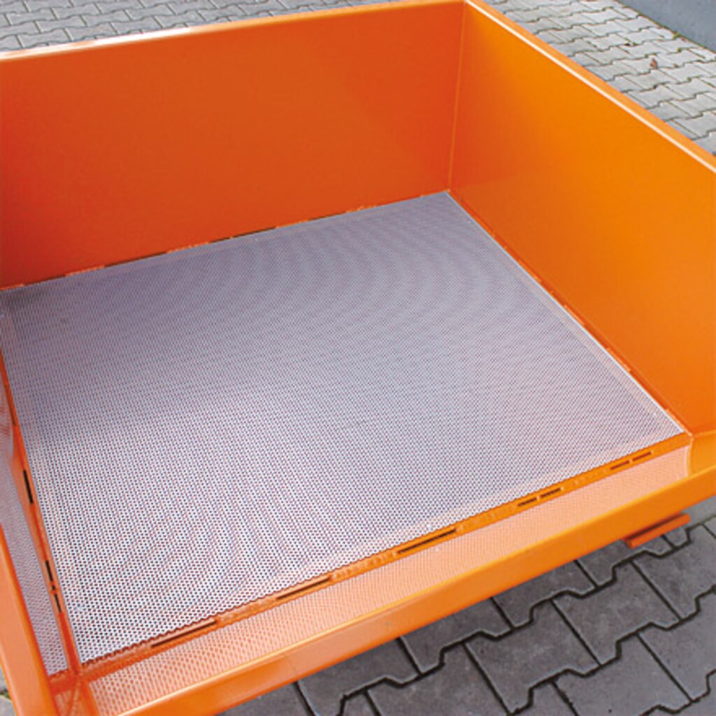 Spaanbak Eichinger® met bodem van perfoplaat en aftapkraan, 1.000 kg, 300 liter, zuiver oranje Productafbeelding nr. 6: Spaanbak Eichinger® met bodem van perfoplaat en aftapkraan, 1.000 kg, 300 liter, zuiver oranje