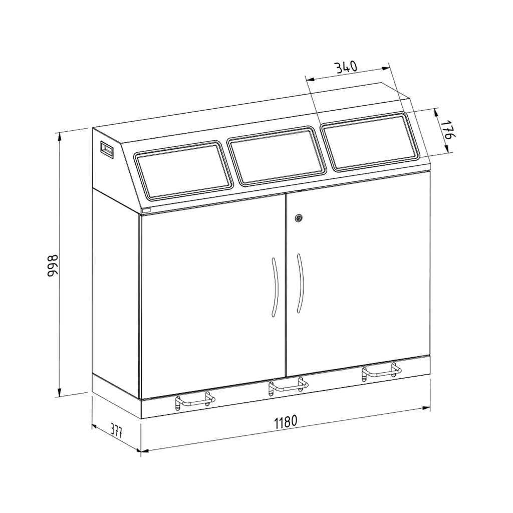 Kringloopafvalbak stumpf®, 3x 70 liter, met vleugeldeur en inzetstuk Productafbeelding nr. 2: Kringloopafvalbak stumpf®, 3x 70 liter, met vleugeldeur en inzetstuk