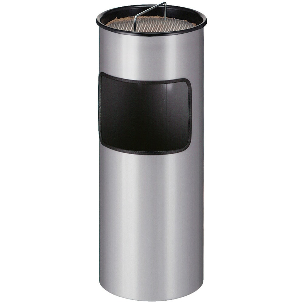 Product afbeelding: As-/afvalbakcombinatie, met stalen binnenemmer, rond, 30 liter, aluminium grijs