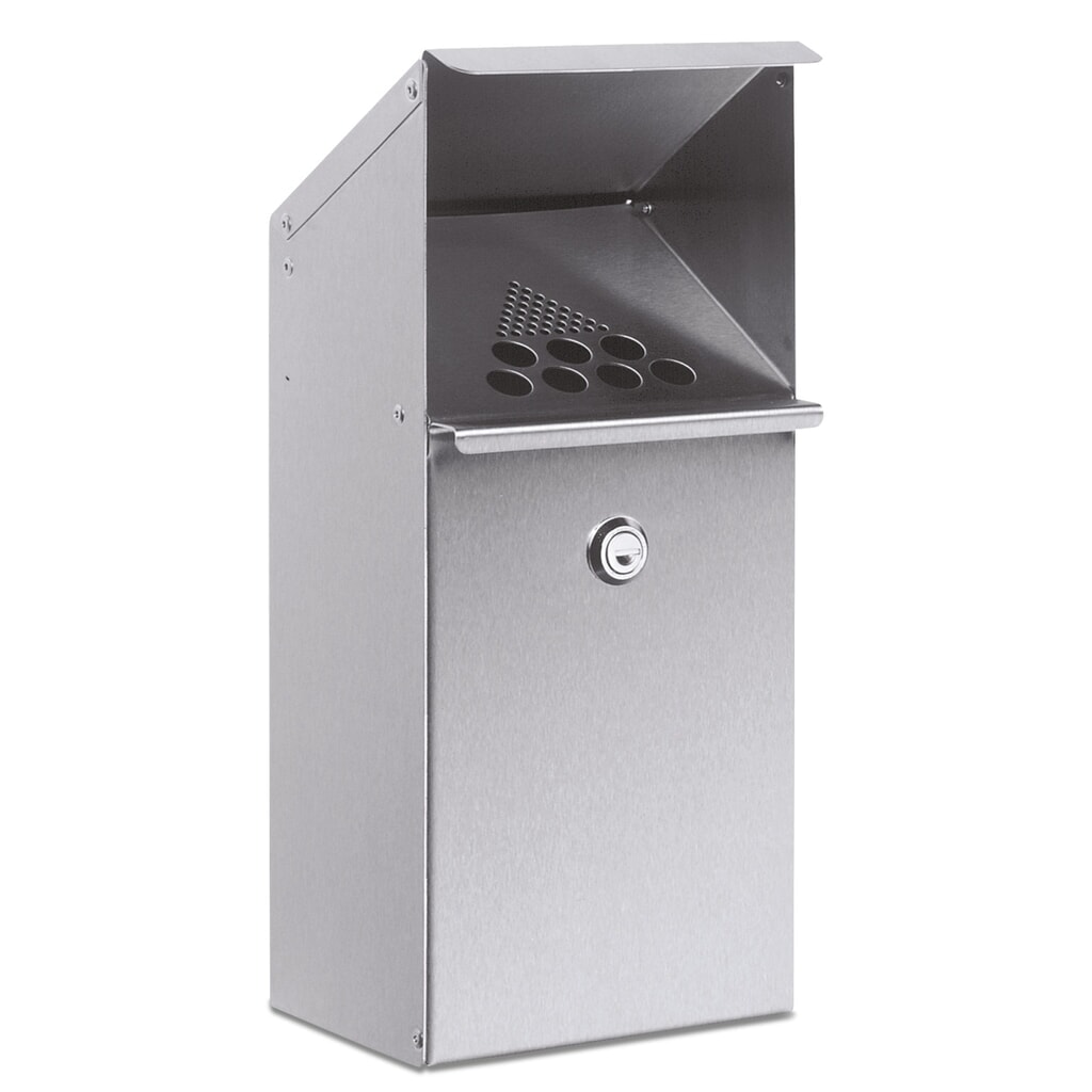 Asbak VAR® van roestvast staal, wandmodel, met beschermdak Product afbeelding: Asbak VAR® van roestvast staal, wandmodel, met beschermdak