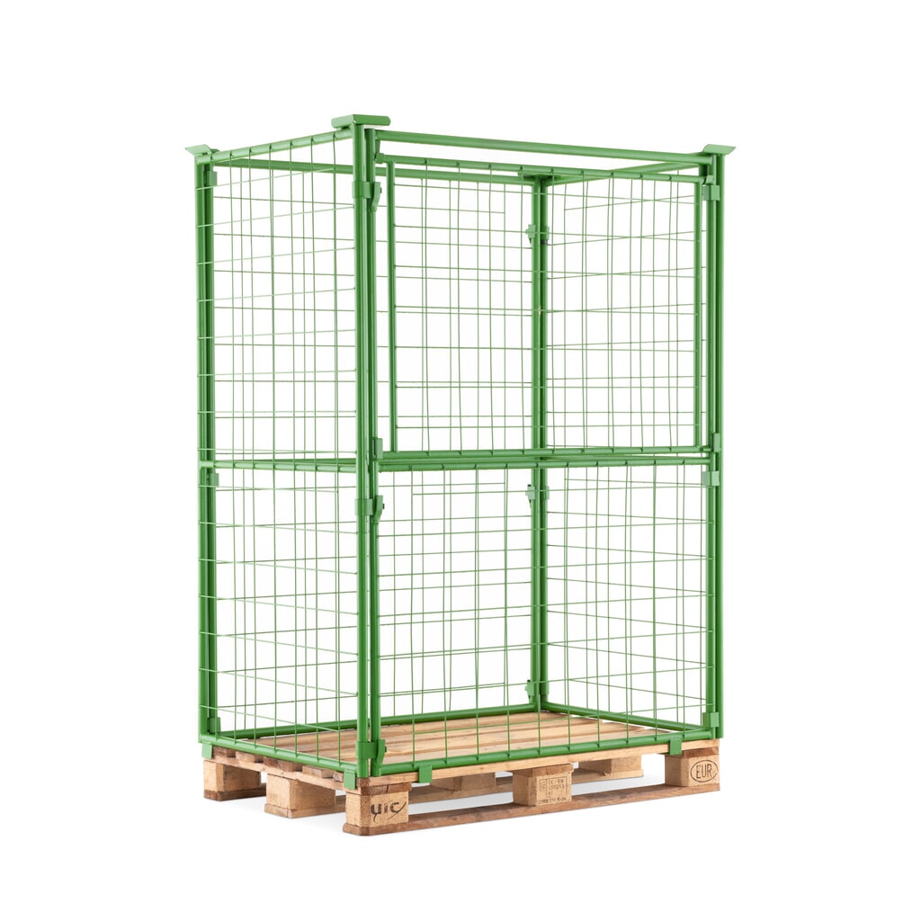 HEMMDAL opzetframe voor pallets met klep, maaswijdte 100 x 100 mm, hxbxd 1.600 x 1.200 x 800 mm, meigroen Product afbeelding: HEMMDAL opzetframe voor pallets met klep, maaswijdte 100 x 100 mm, hxbxd 1.600 x 1.200 x 800 mm, meigroen