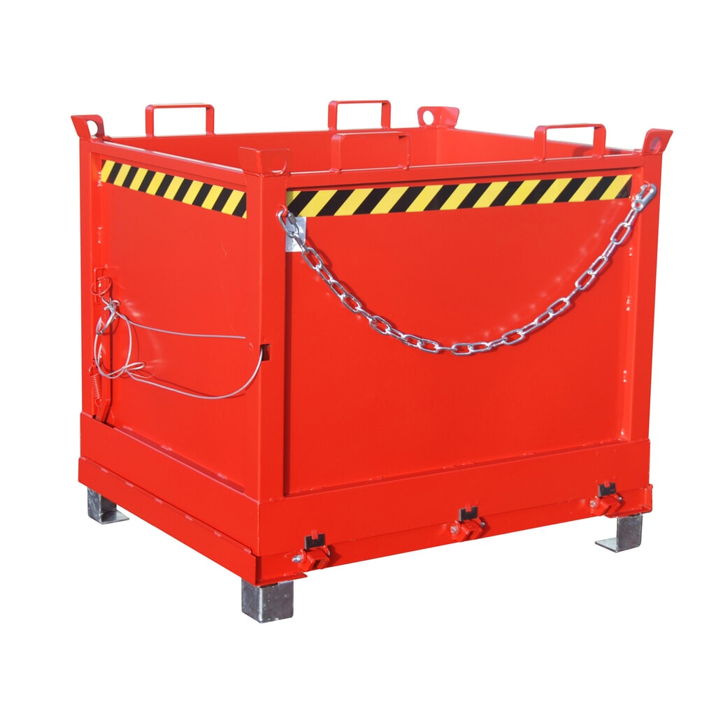 Bauer® Bak met uitklapbare bodem, 3-voudig stapelbaar, gelakt, volume 1 m³, RAL 3000 vuurrood Product afbeelding: Bauer® Bak met uitklapbare bodem, 3-voudig stapelbaar, gelakt, volume 1 m³, RAL 3000 vuurrood