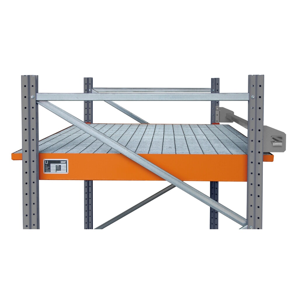 Product afbeelding: Bauer® inhaak-lekbak van staal, inclusief rooster, voor balklengte 1.800 mm, geel-oranje