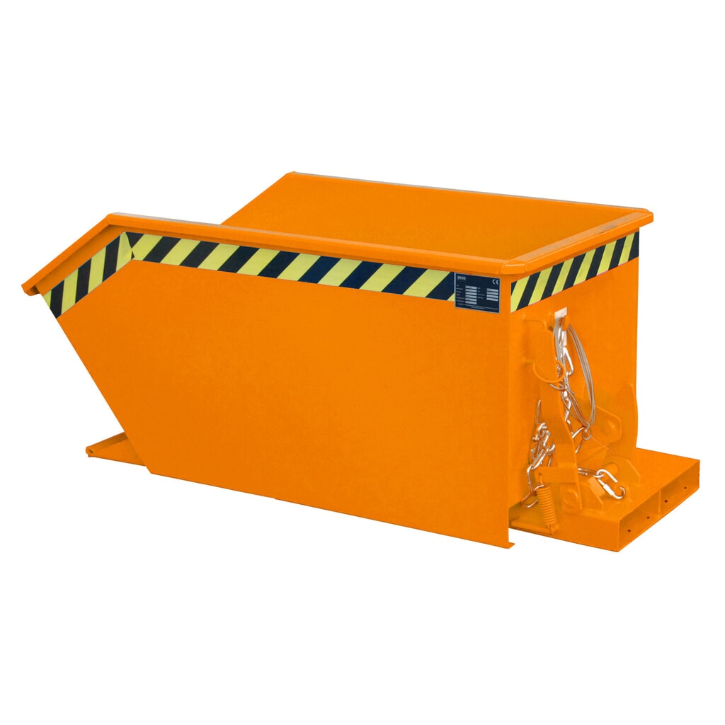 Bauer® Kantelbak, lage bouwhoogte, gelakt, volume 0,3 m³, RAL 2000 geeloranje Product afbeelding: Bauer® Kantelbak, lage bouwhoogte, gelakt, volume 0,3 m³, RAL 2000 geeloranje