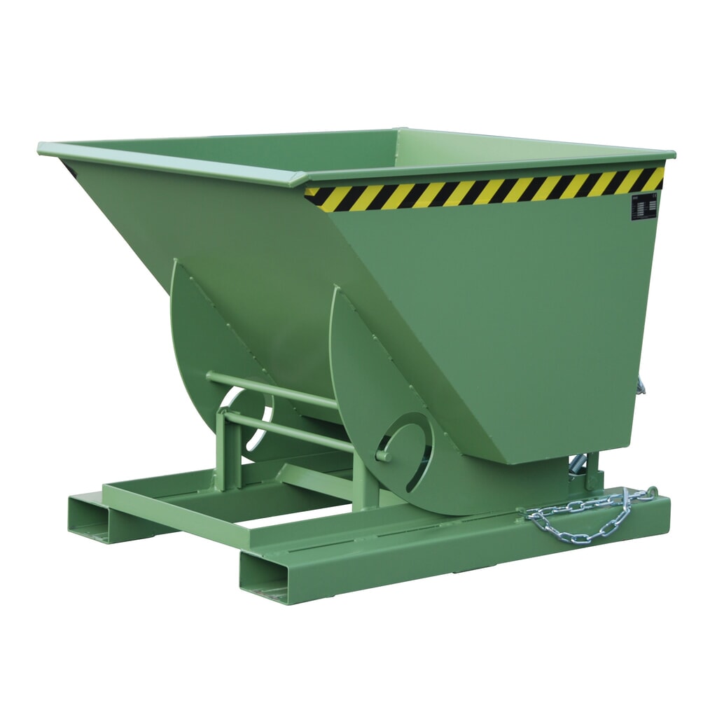 Bauer® Kantelbak met afrolmechanisme, cap. 1.000 kg, gelakt, volume 0,75 m³, RAL 6011 resedagroen Product afbeelding: Bauer® Kantelbak met afrolmechanisme, cap. 1.000 kg, gelakt, volume 0,75 m³, RAL 6011 resedagroen