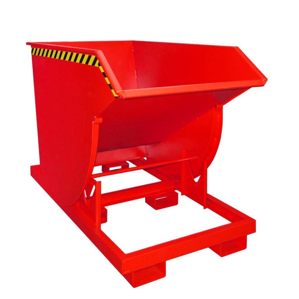 Bauer® Kantelbak met afrolmechanisme Premium, diepe bouwvorm, gelakt, zonder deksel, volume 1 m³, RAL 3000 vuurrood Product afbeelding: Bauer® Kantelbak met afrolmechanisme Premium, diepe bouwvorm, gelakt, zonder deksel, volume 1 m³, RAL 3000 vuurrood