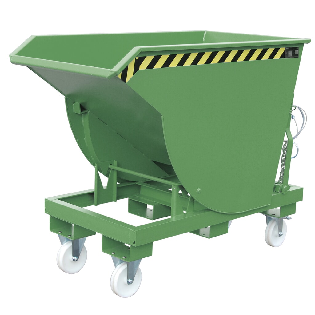 Bauer® Kantelbak met afrolmechanisme Premium, diepe bouwvorm, gelakt, zonder deksel, volume 0,5 m³, RAL 6011 resedagroen Product afbeelding: Bauer® Kantelbak met afrolmechanisme Premium, diepe bouwvorm, gelakt, zonder deksel, volume 0,5 m³, RAL 6011 resedagroen