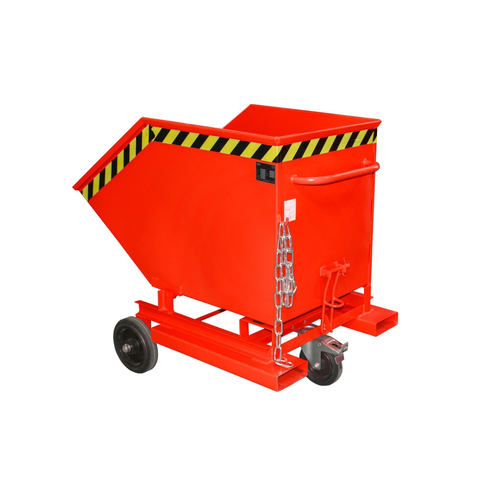 Product afbeelding: Bauer® Kantelbare bakwagen, met wielstel en inrijkokers, volume 0,4 m³, RAL 3000 vuurrood
