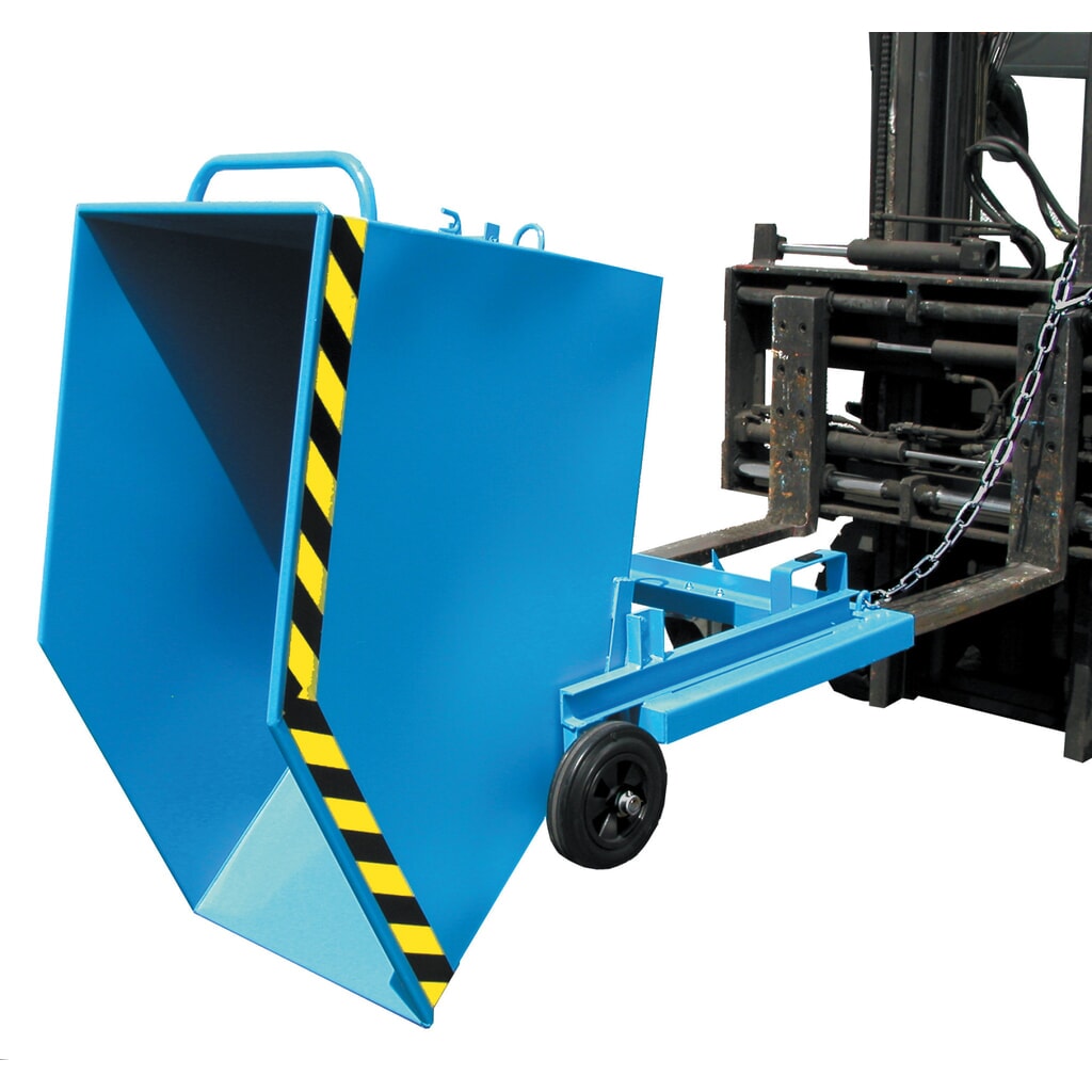 Bauer® Kantelbare bakwagen, met wielstel en inrijkokers, volume 0,6 m³, RAL 5012 lichtblauw Product afbeelding: Bauer® Kantelbare bakwagen, met wielstel en inrijkokers, volume 0,6 m³, RAL 5012 lichtblauw
