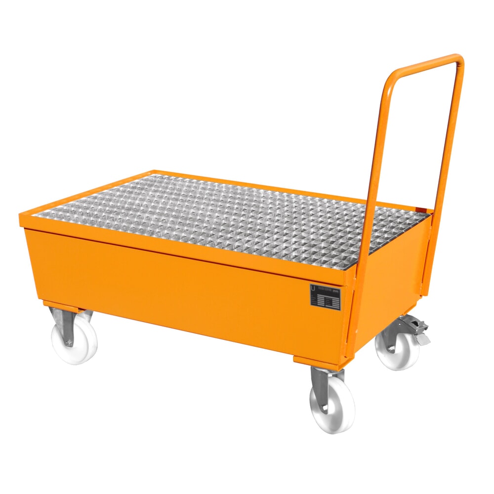 Product afbeelding: Bauer® lekbak van staal, verrijdbaar, 2x 200 l staand, opvangvolume 225 l, geel-oranje