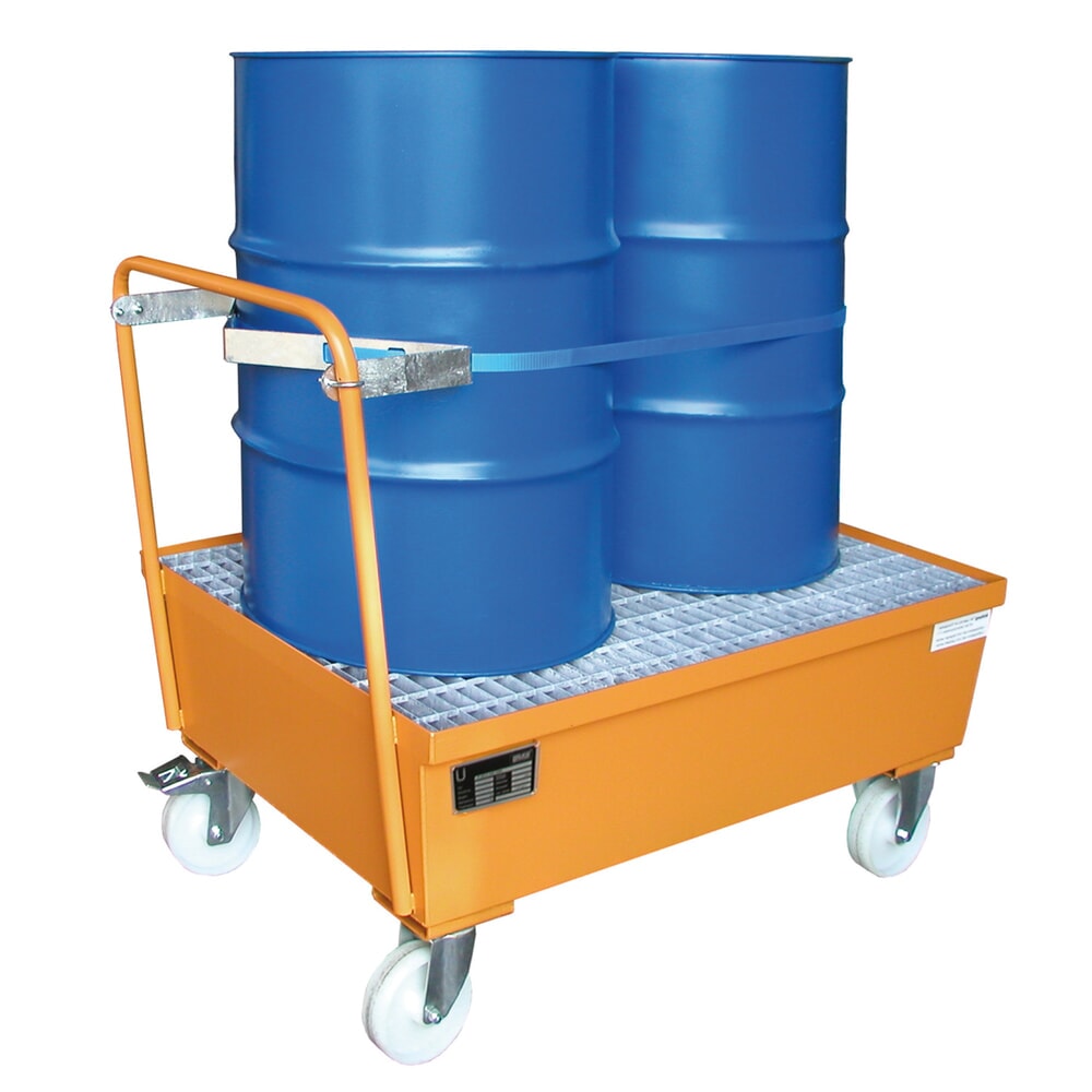 Productafbeelding nr. 3: Bauer® lekbak van staal, verrijdbaar, 2x 200 l staand, opvangvolume 225 l, geel-oranje