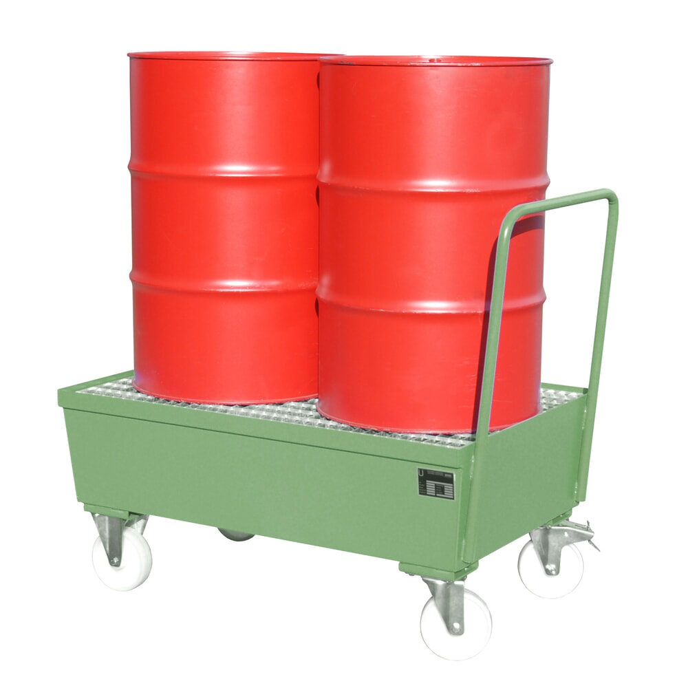 Product afbeelding: Bauer® lekbak van staal, verrijdbaar, 2x 200 l staand, opvangvolume 225 l, resedagroen