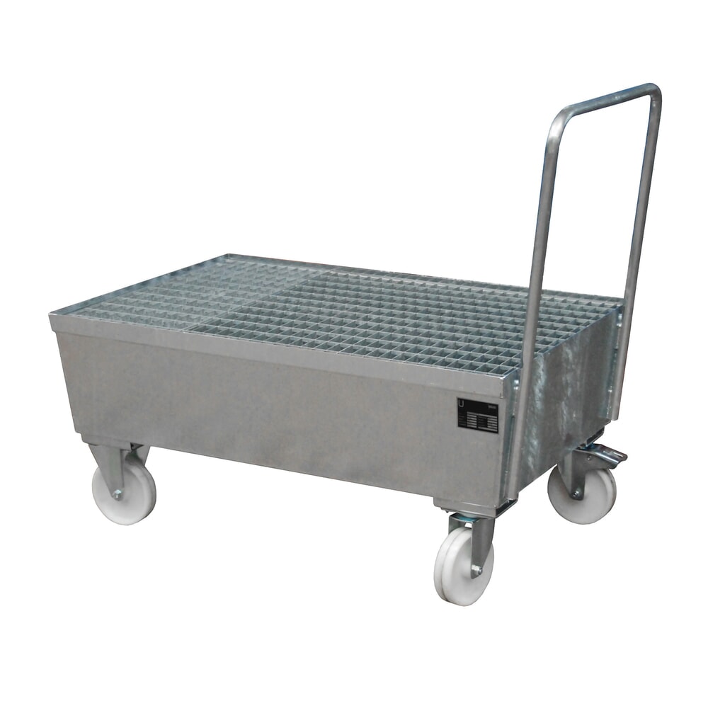 Product afbeelding: Bauer® stalen lekbak, verrijdbaar, 2x 200 l staand, opvangvolume 225 l, thermisch verzinkt