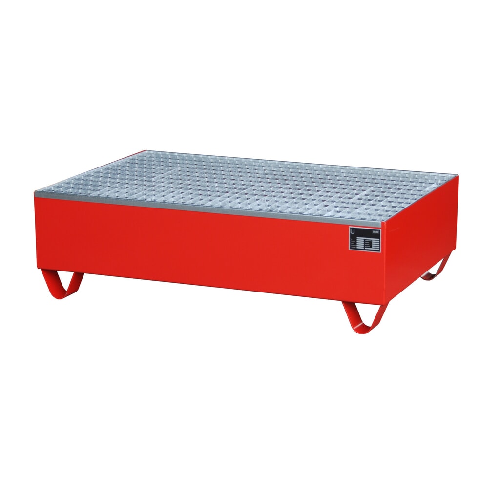 Product afbeelding: Bauer® lekbak van staal, vrije ruimte 100 mm, hxbxd 360 x 1.200 x 800 mm, incl. rooster, 2x 200 l, vuurrood