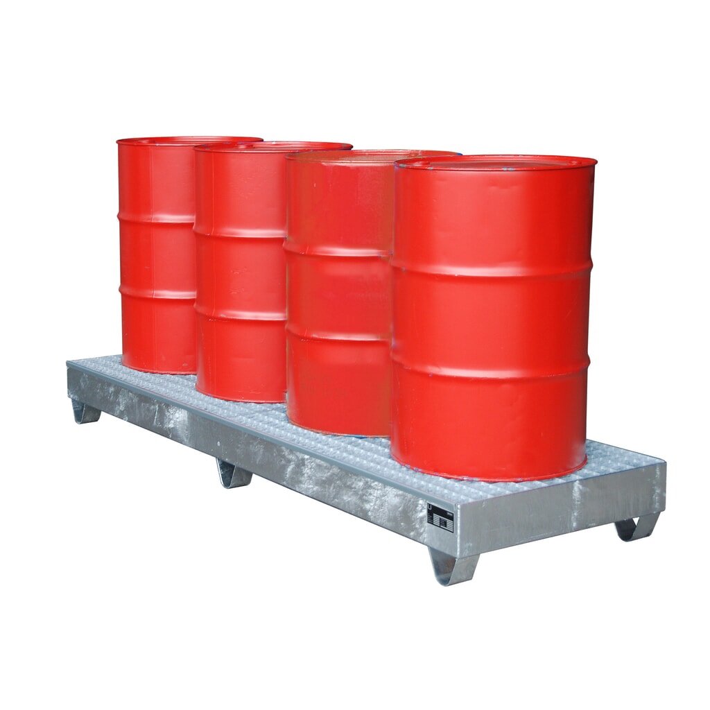 Product afbeelding: Bauer® lekbak van staal, vrije ruimte 100 mm, hxbxd 250 x 2.400 x 800 mm, incl. rooster, 4x 200 l, thermisch verzinkt