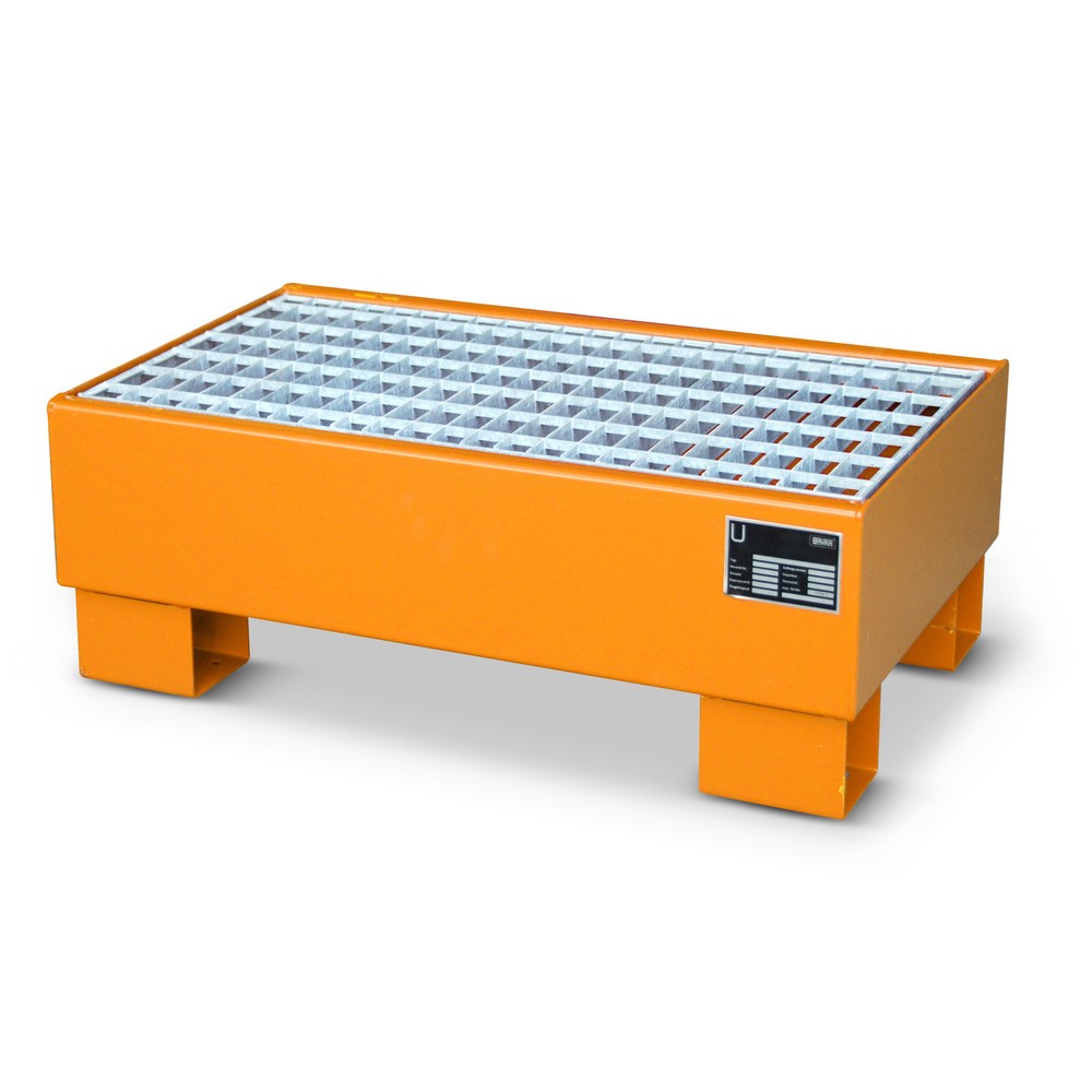 Product afbeelding: Bauer® lekbak van staal, voor 2 vaten van 60 liter, opvangvolume 61 l, incl. rooster, geel-oranje