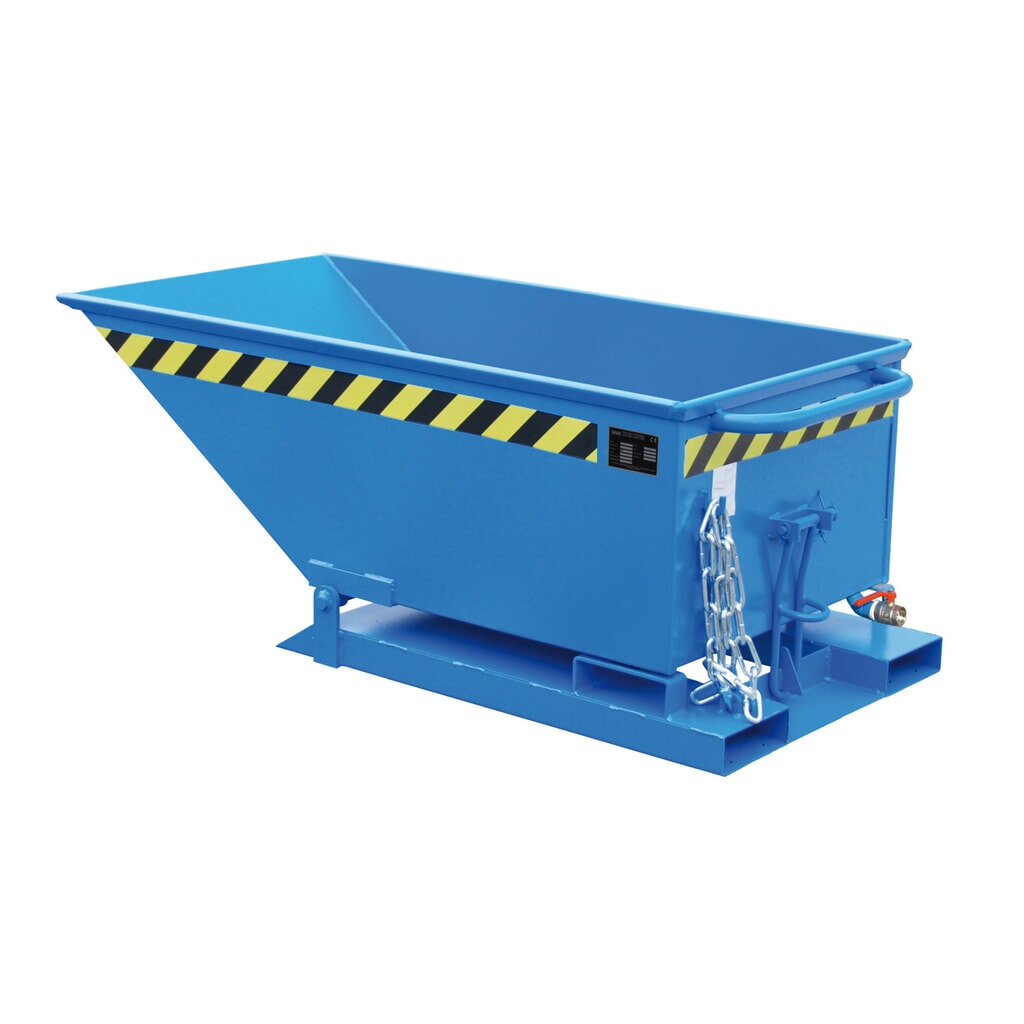 Bauer® Spanenkantelbak, lage kuip, gelakt, volume 0,25 m³, RAL 5012 lichtblauw Product afbeelding: Bauer® Spanenkantelbak, lage kuip, gelakt, volume 0,25 m³, RAL 5012 lichtblauw