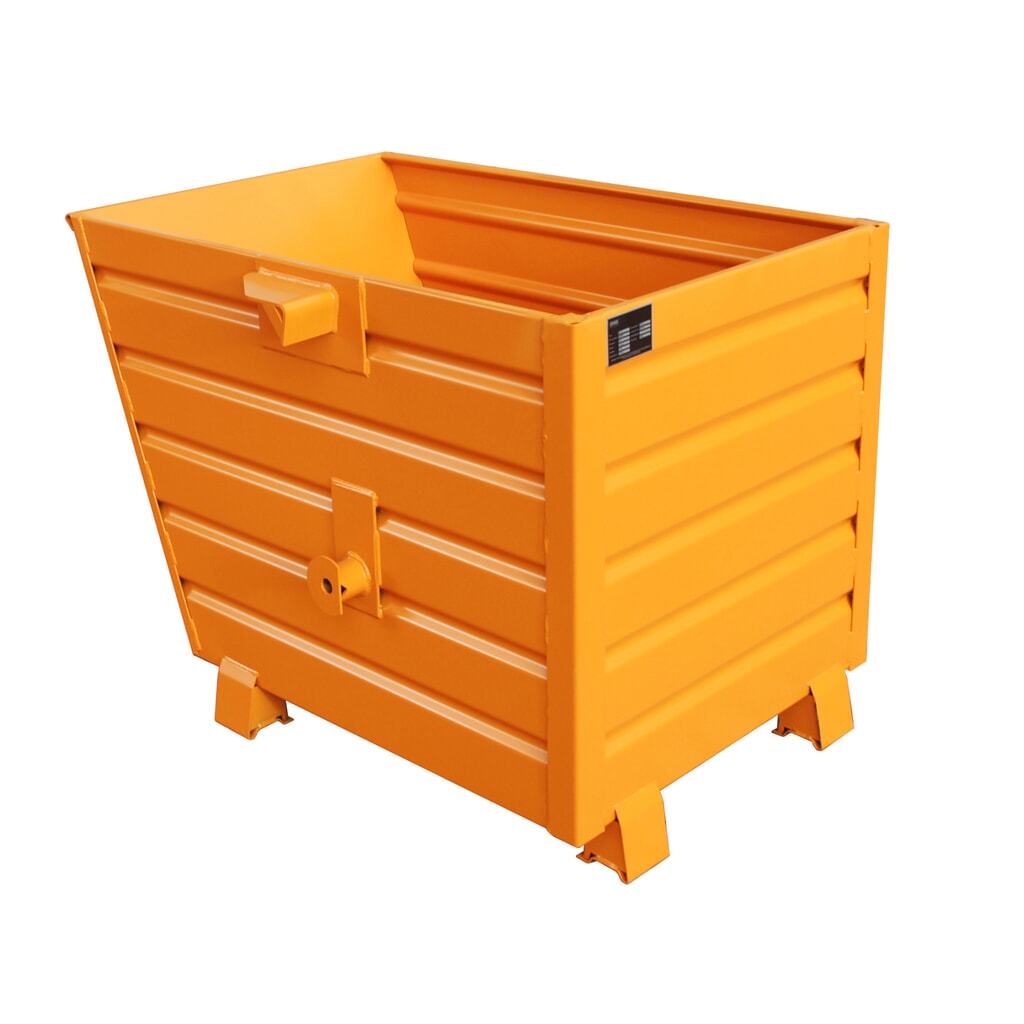 Bauer® Stapelbare kantelbak, gelakt, volume 0,7 m³, RAL 2000 geeloranje Product afbeelding: Bauer® Stapelbare kantelbak, gelakt, volume 0,7 m³, RAL 2000 geeloranje