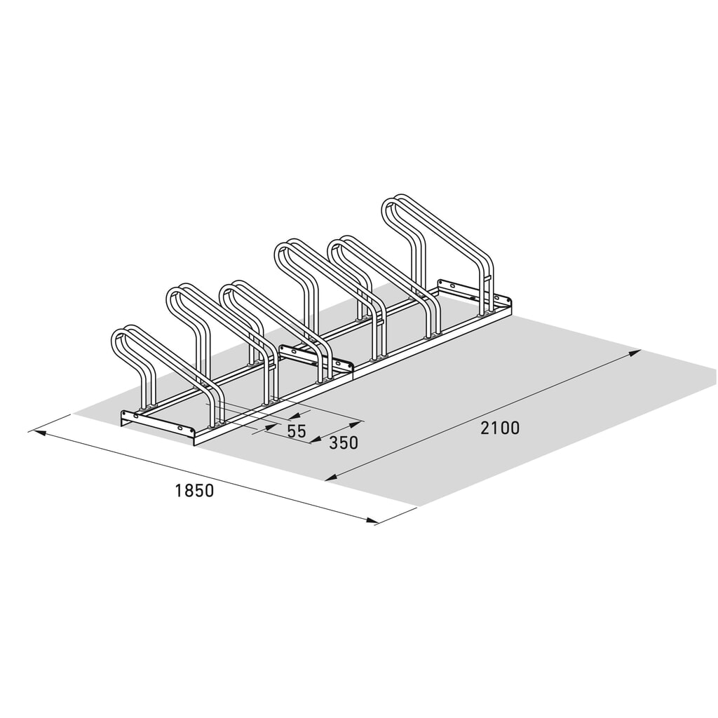 Beugelfietsrek, 1-zijdig, 6 plaatsen, verzinkt Productafbeelding nr. 7: Beugelfietsrek, 1-zijdig, 6 plaatsen, verzinkt