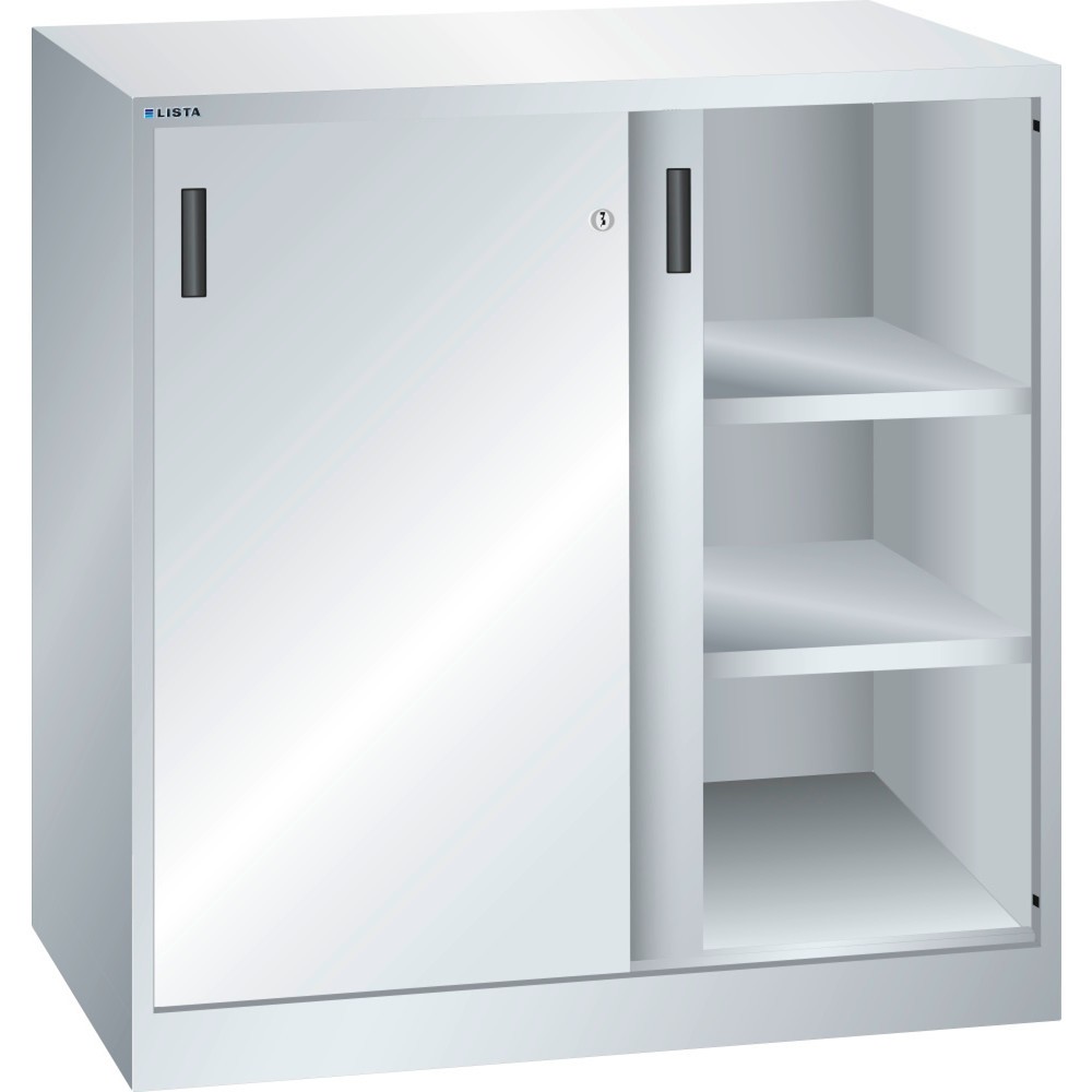 Product afbeelding: Bijzetkast LISTA met schuifdeuren, (bxdxh) 1000x500x1000 mm, 2 verstelbare legborden, lichtgrijs