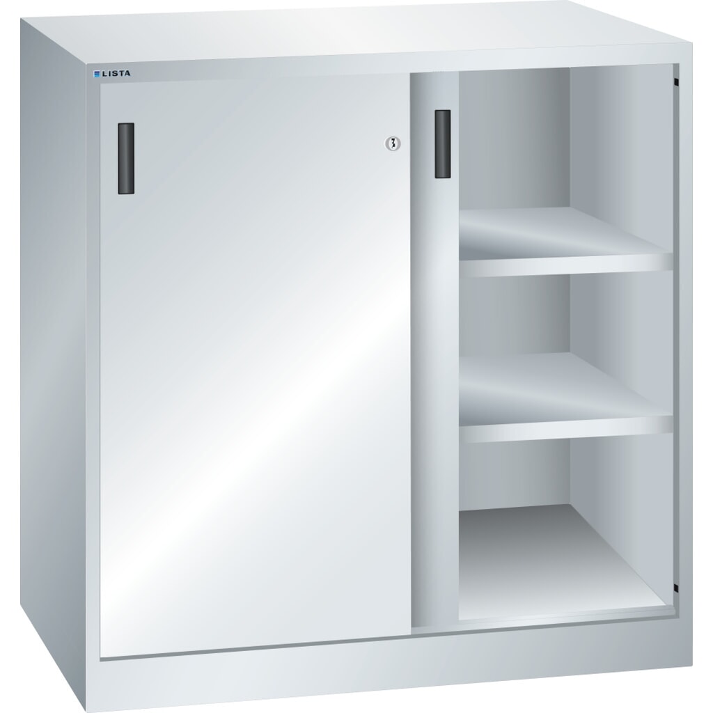 Product afbeelding: Bijzetkast LISTA met schuifdeuren, (bxdxh) 1000x500x1000 mm, 2 verstelbare legborden, lichtgrijs