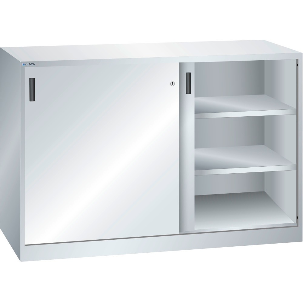 Product afbeelding: Bijzetkast LISTA met schuifdeuren, (bxh) 1500x1000 mm, 4 verstelbare legborden, diepte 500 mm, lichtgrijs