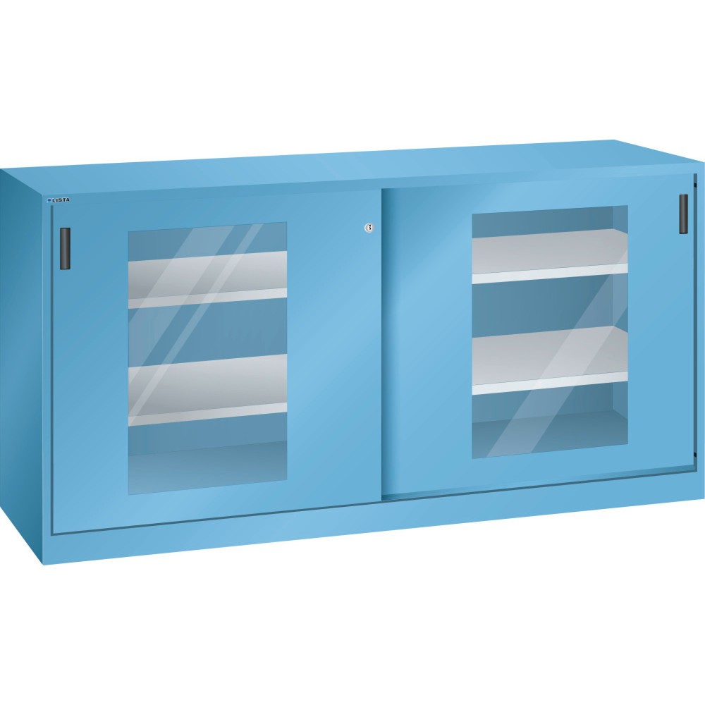 Product afbeelding: Bijzetkast LISTA met schuifdeuren, (bxh) 2000x1000 mm, 4 verstelbare legborden, kijkvenster, diepte 400 mm, lichtblauw