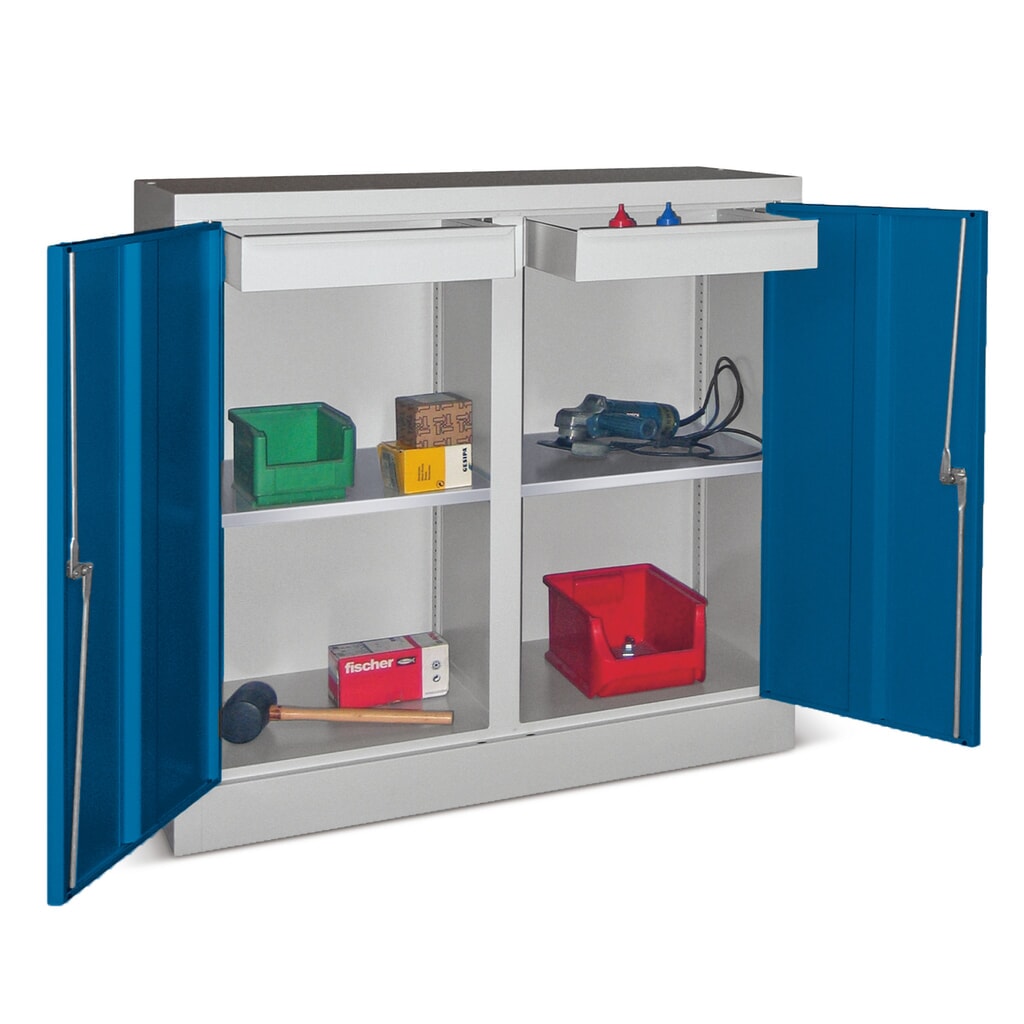 Product afbeelding: Kantoorkast PAVOY met 2 legborden + 2 lades, hxbxd 1.000 x 1.000 x 500 mm, scheidingswand, lichtgrijs, lichtgrijs
