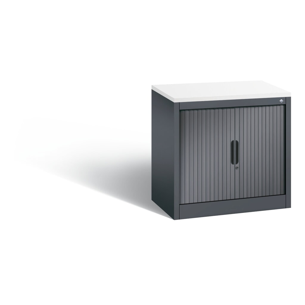 Product afbeelding: Bijzetroldeurkast C+P, 1 1/2 OH, breedte 800 mm, zwartgrijs, Wit