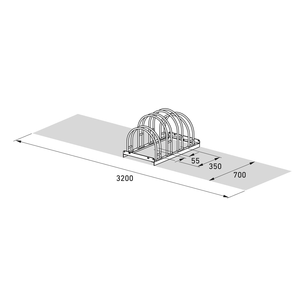 Bogenfietsrek, 2-zijdig, 4 plaatsen, verzinkt Productafbeelding nr. 7: Bogenfietsrek, 2-zijdig, 4 plaatsen, verzinkt